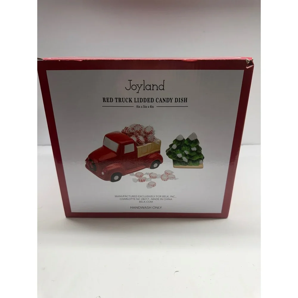 Joyland Red Truck Lidded Candy Dish Christmas Ceramic Holiday Decor 8x5x6in